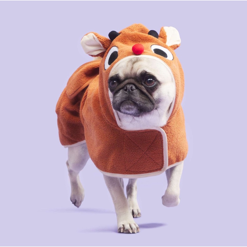 Barkbox Rudolph reindeer Christmas holiday bathrobe dog cat SMALL NEW gift bath